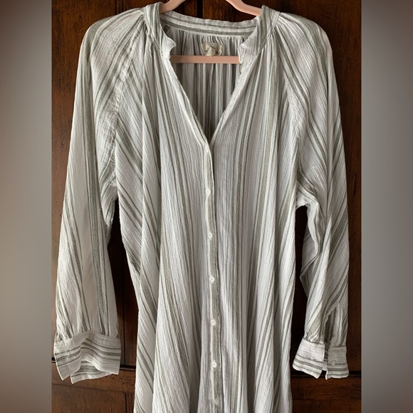 Moshi Moshi Mind | Organic Cotton Gauze Long Sleeve Button Down Mini Dress | S - Picture 2 of 6